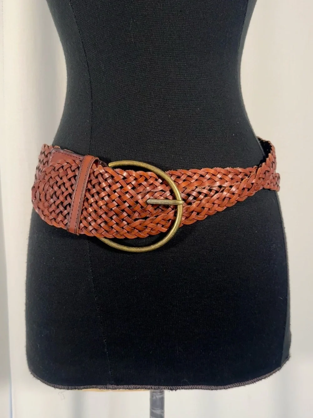 Vintage Chunky Brown Woven Leather Belt - Picture 1 of 7